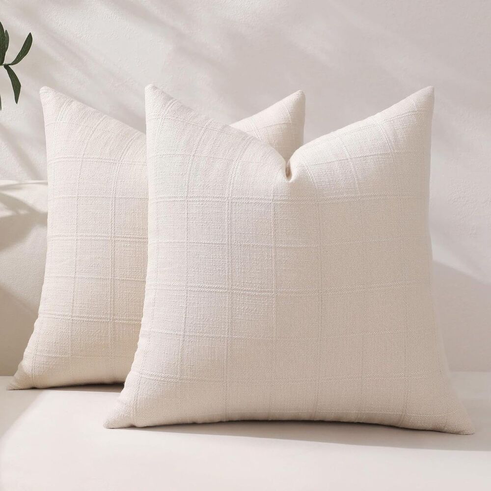 🛋️ NWOT Hckot Checkered Linen Blend Throw Pillow Covers 20" Set of 2